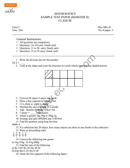 Cbse Class 5 Maths Sample Paper Term 2 Model 2 | PDF | Physics | Science