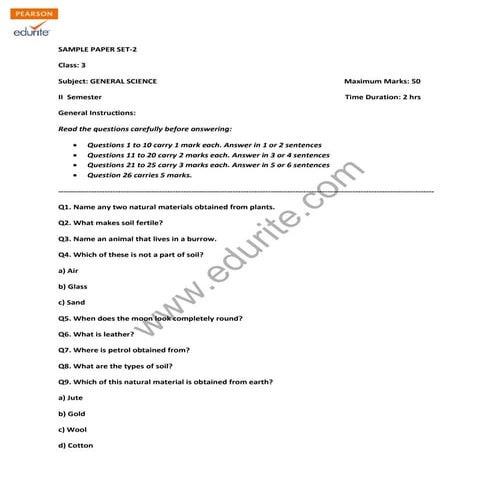 Class 3 CBSE Science Sample Paper Term 2 Model 2 