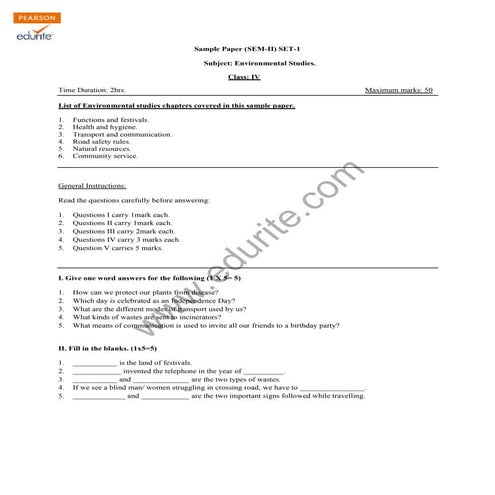 Class 4 CBSE EVS Sample Paper Term 2 Model 1