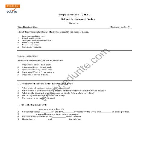 Class 4 CBSE EVS Sample Paper Term 2 Model 2