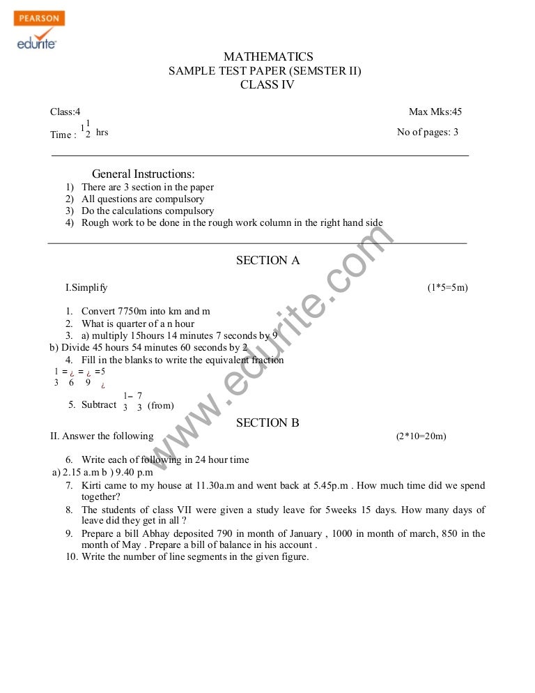 Class 4 Cbse Maths Sample Paper Term 2 Model 2 Class 4 Cbse Maths Sample Paper Term 2 Model 2