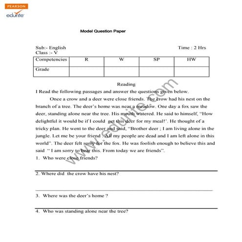 Class 5 Cbse English Question Paper