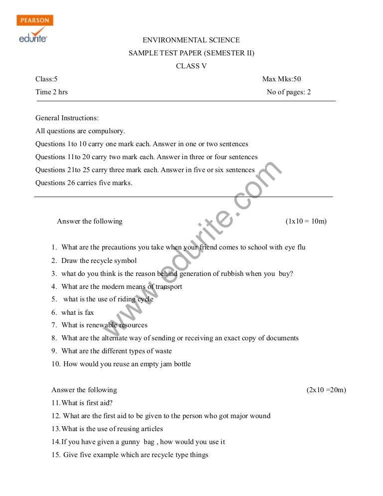 class 5 cbse evs sample paper term 2 model 1