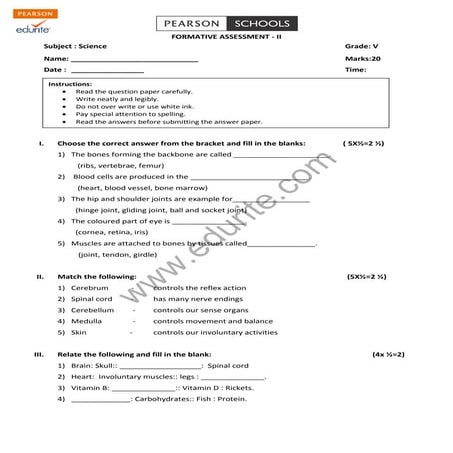 Class 5 Cbse Science Question Paper FA 2 | PDF | Biological Sciences ...
