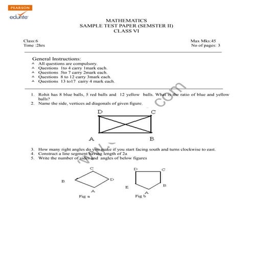 Class 6 Cbse Maths Sample Paper Term 2 Model 1