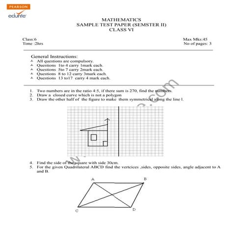 Class 6 Cbse Maths Sample Paper Term 2 Model 2