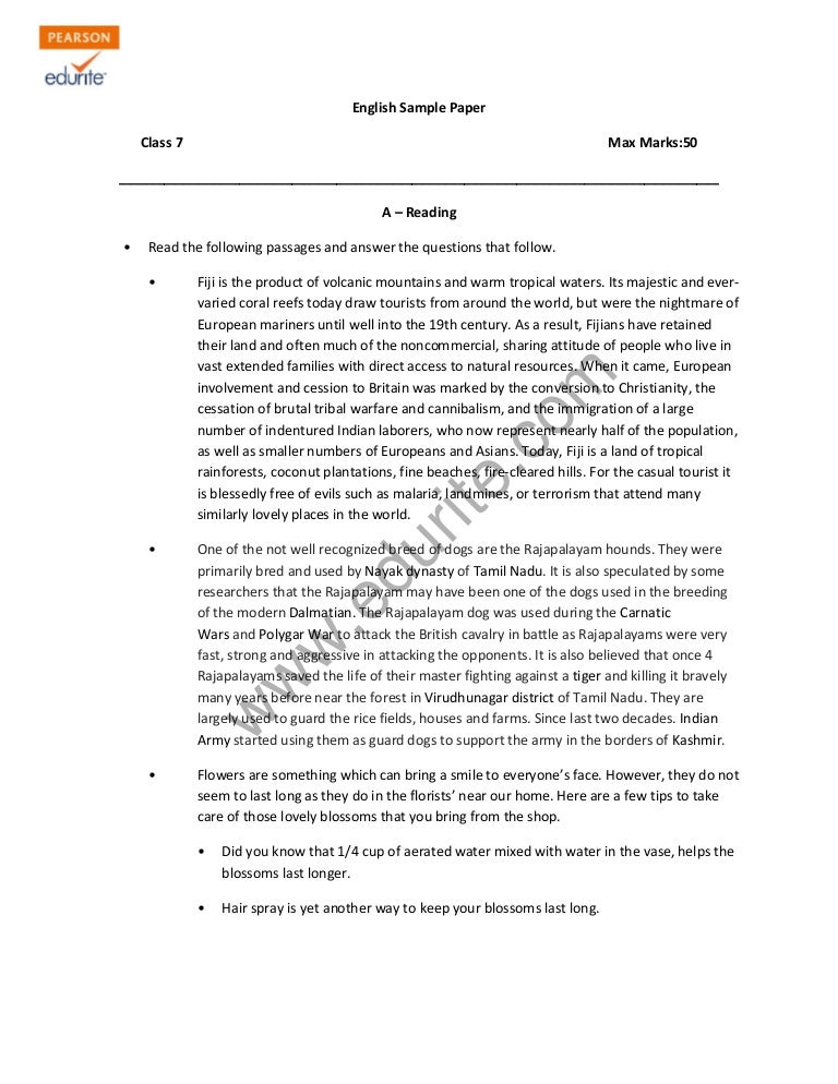 Class 7 Cbse English Sample Paper Model 1