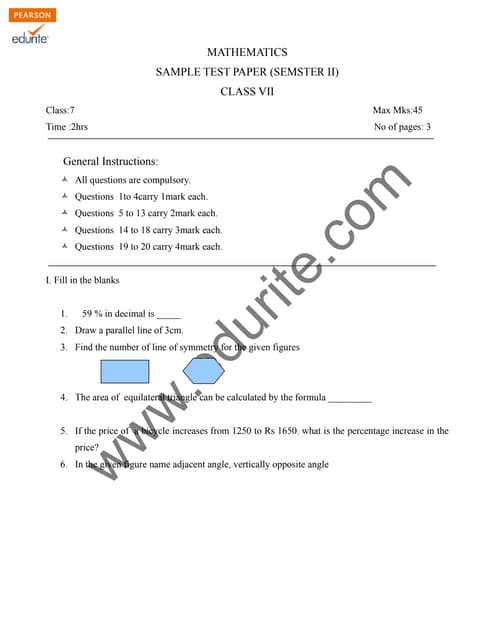 Class 7 Cbse Maths Sample Paper Term 2 Model 2 Pdf Class 7 Cbse Maths Sample Paper Term 2 Model 2 Pdf