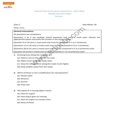 Class 7 Cbse Science Sample Paper Term 2 Model 2