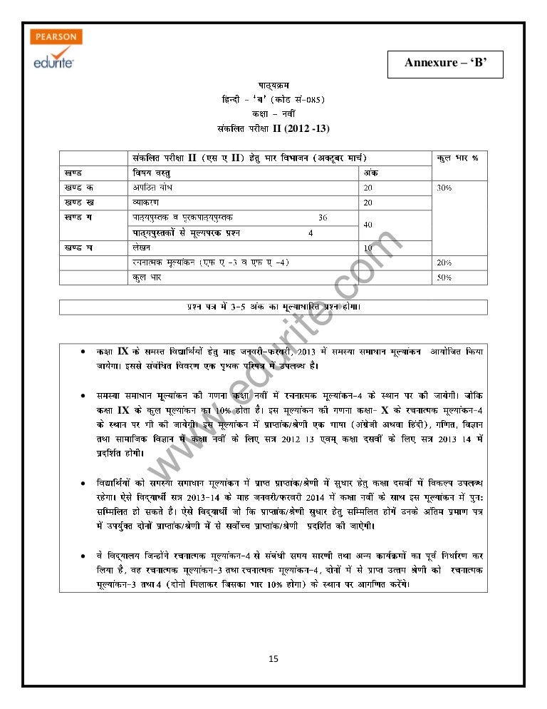 Class 9 Cbse Hindi B Sample Paper Term 2 2013