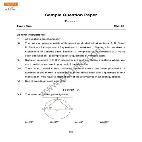 Class 9 Cbse Maths Sample Paper Term 2 Model 1