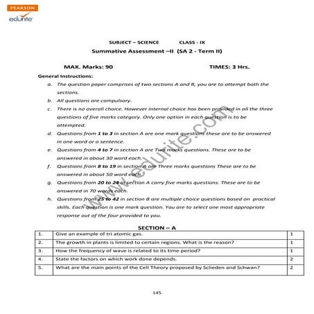 Class 9 Cbse Science Sample Paper Term 2 Model 1