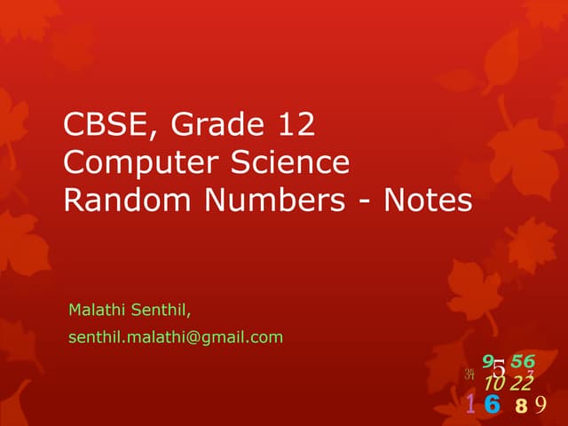 CBSE, Grade12, Computer Science, Random Numbers - Notes