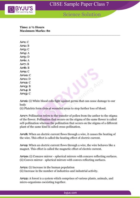 Cbse Class 7 Science Sample Paper Solution Pdf Cbse Class 7 Science Sample Paper Solution Pdf