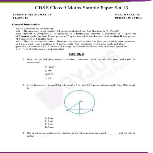 Cbse sample-paper-class-9-maths-set-13