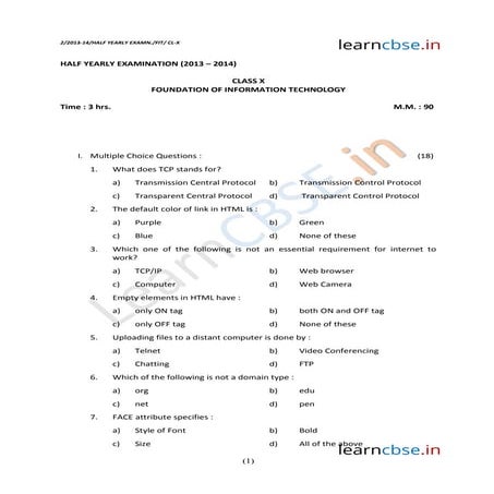 Cbse class 10 computer science sample paper sa1 2014 (1)