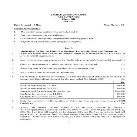 Cbse class 12 accountancy sample paper 02 (for 2012)
