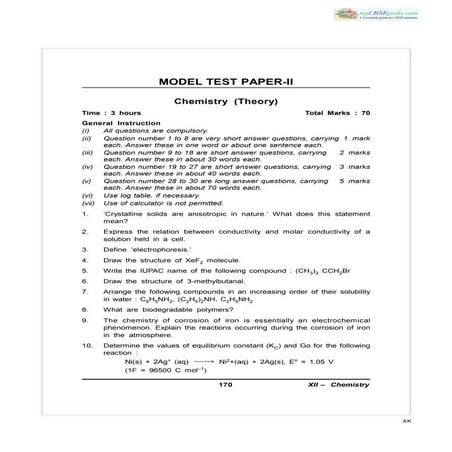 Cbse class 12 chemistry sample paper 05 (for 2013)