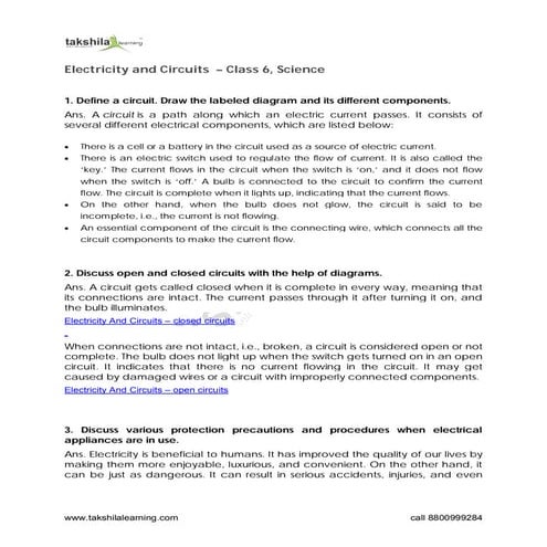 CBSE Class 6 Science Electricity And Circuits Worksheet.pdf