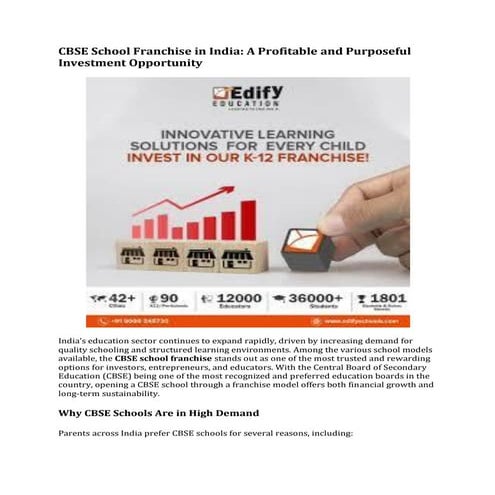 CBSE School Franchise in India: A Smart and Profitable Education Venture