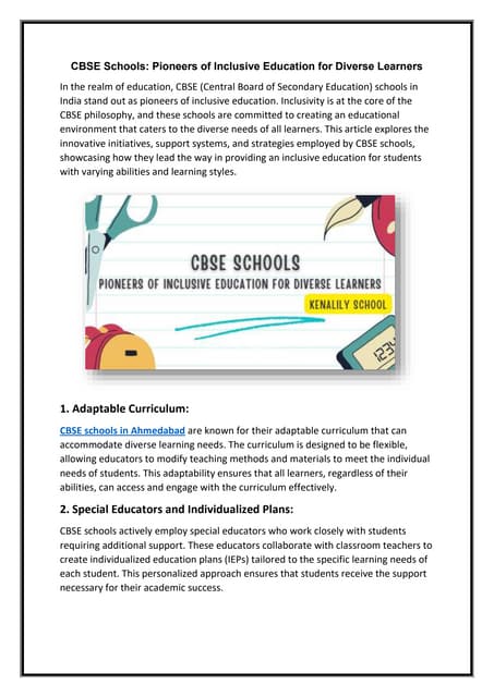 Inclusive Education Catering to Diverse Needs in CBSE Schools | PDF