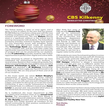 CBS Kilkenny Christmas 2016 Newsletter | PDF