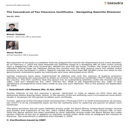 The Conundrum of Tax Clearance Certificates - Aug 2024