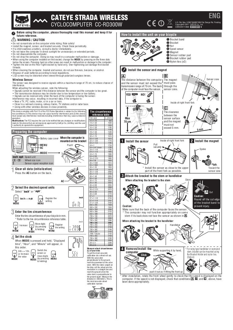 Cateye Micro Wireless Wheel Size Chart