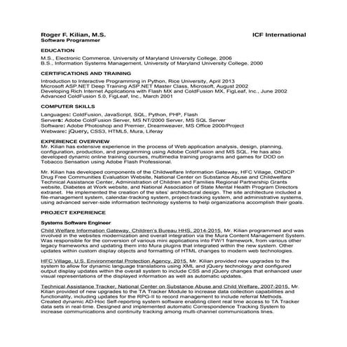 Kilian, Roger Resume 01.15