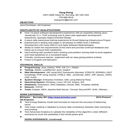 Yang Kong's Resume for QA