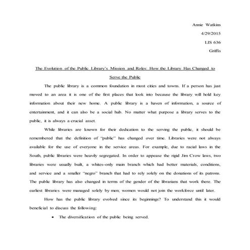 The Evolution of the Public Library Final Paper