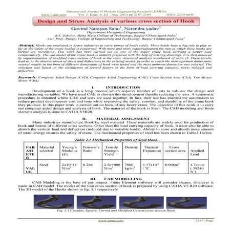 Design and Stress Analysis of various cross section of Hook