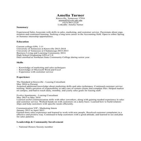 Amelia Turner Resume 2016 PDF