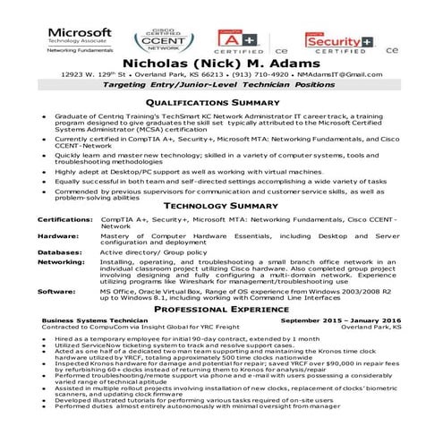 Resume Nick Adams  2016