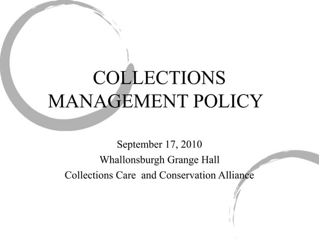 Collections Care 101 Workshop 9/17/10