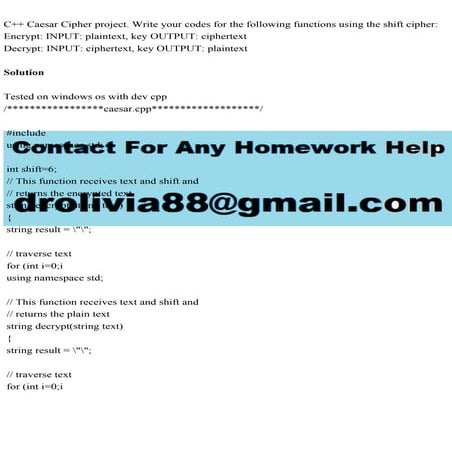 C++ Caesar Cipher project. Write your codes for the following functi.pdf