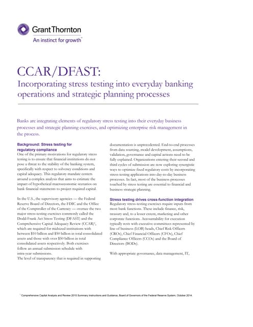 CCAR & DFAST: How to incorporate stress testing into banking operations + strategic planning