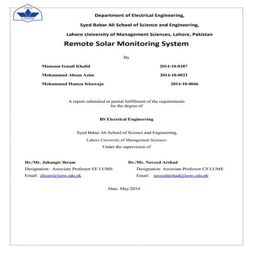 Design Document - Remote Solar Monitoring and Bateery Optimzation System