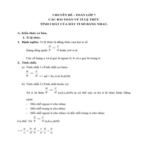 Các bài toán về tỷ lệ thức