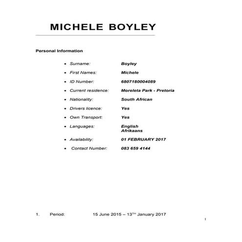 10.01.2017  Michele Boyley CV