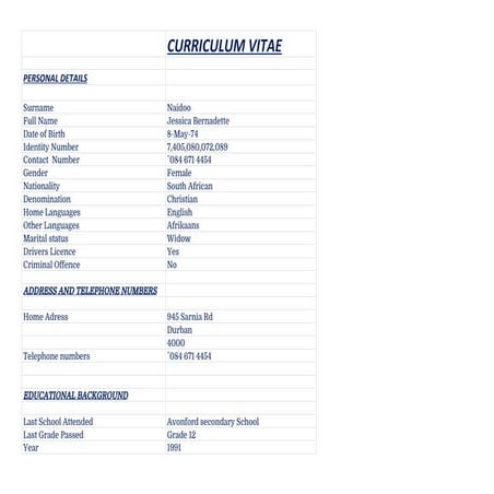 CV JESS.xlsx - Sheet1