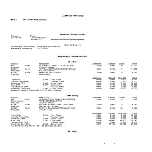 Unofficial Transcript | PDF