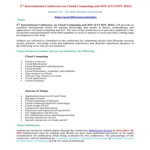 CALL FOR PAPERS - 3rdInternational Conference on Cloud Computing and ...