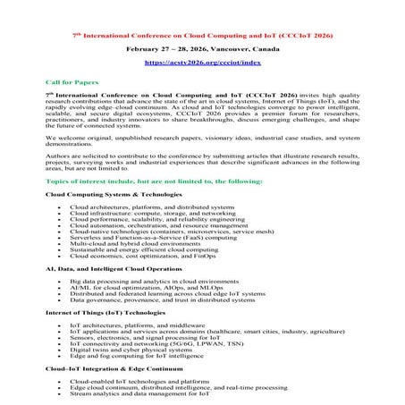 7th International Conference on Cloud Computing and IoT (CCCIoT 2026) | PDF