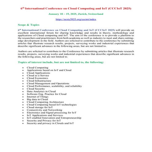 7th International Conference on Cloud Computing and IoT (CCCIoT 2026) | PDF