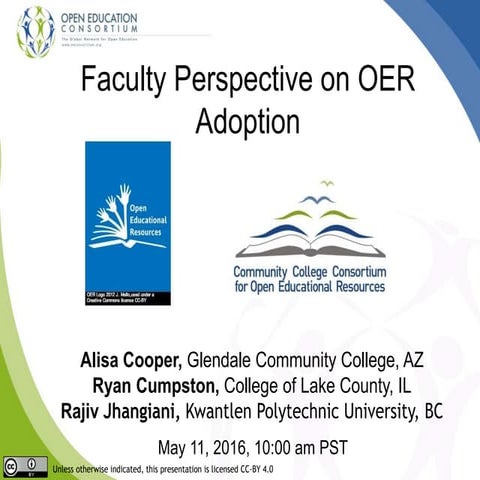 CCCOER May 11 Webinar:  3 Faculty Perpectives on OER Adoption