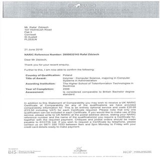 Copy of Naric Degree Confirmation