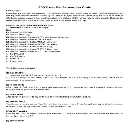 Ccd tissue box camera user guide