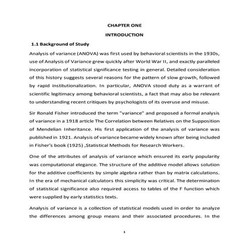 Undergraduate Project written by EBERE on ANALYSIS OF VARIATION IN GSK