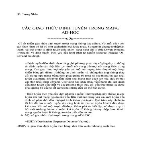 Các giao thức định tuyến trong mạng  AD-HOC